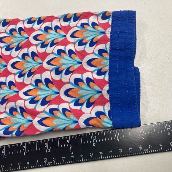 TALBOTS Multicolored Peacock Print Tunic Top Blouse Size Large Petite V-Neck - Picture 5 of 11